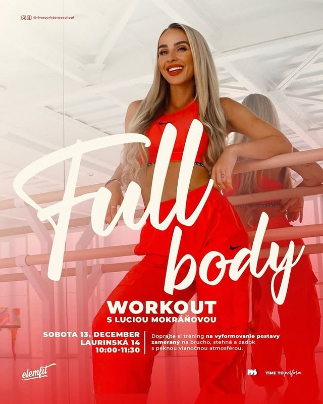 Ahojte žienky ❤️Konečne je to tu – vianočný workout😍🎄💪🏼Čaká vás super tréning, skvelá nálada a môj najlepší playlist, ktorý nakopne úplne každú z vás🔥Užijeme si vianočnú atmosféru, smiech, energiu a pohyb, presne tak, ako to máme rady💪🏼 prídeš??A ako vždy – po evente si spolu dáme kávičku a niečo dobré, lebo to k našej babskej jazde jednoducho patrí ☕💃🏼💖Teším sa na vás už 13. decembra o 10:00 v Riverpark Dance School, Laurinská 14.🎟️ Lístky sú už v predaji!#FullBodyWorkout #Elemfit #ChristmasVibes #girlpower #bratislava #workout #december by @luciamokranova