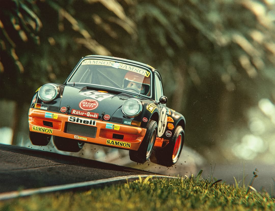 One last day to save 20% OFF artwork like this in my webstore! • I realized I haven’t posted this full image yet, but it’s perhaps one of my favorite stills I’ve created this year. It captures the @kremer.racing 1973 2.8 RSK launching over the iconic crest of the Nürburgring 1000km race. Kremer competed in the 1973 European GT Championship with the RSK and came out on top against a strong field of competitors. • I was so pleased with how the lighting and texture came out on this one…that bokeh to the right gets me every time. It’s one of those art pieces that really shines when you’re holding it in hand and you’re able to see all of the little details/textures that I worked on to make it feel like a real piece of the Ritter Goods Archives. by @ritter.goods