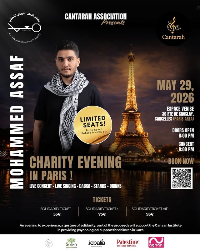الجالية العربيه في باريس 🇫🇷 جاهزين؟!رجعتلكم ب حفل خيري استثنائي دعماً لفلسطين 🇵🇸ومتحمس اشوفكم ونغني مع بعض. ✨٢٩ مايو ٢٠٢٦📍 Espace Venise, 30 Rte de Groslay, Sarcelles (Paris Area)تفتح الأبواب الساعة ٨ مساءًTickets: https://linktr.ee/cantarah95 by @mohammedassaf89