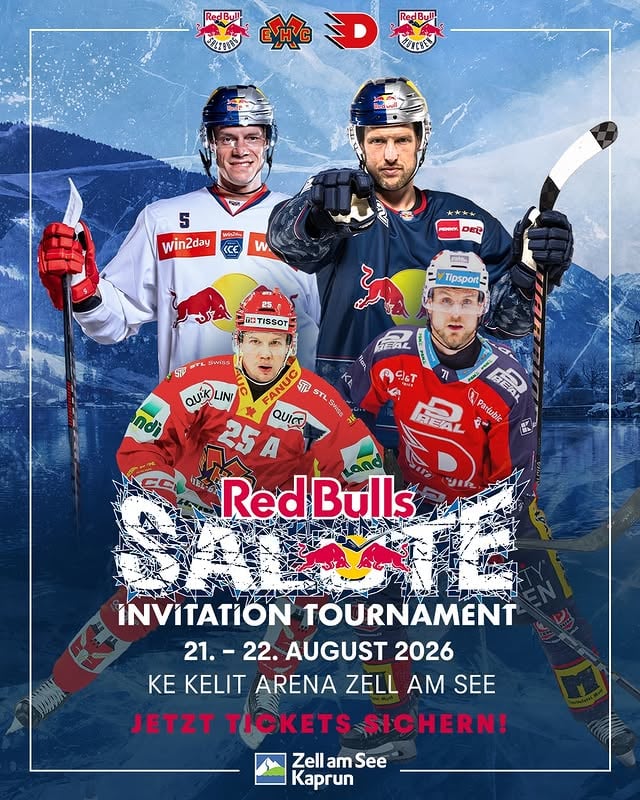 Red Bulls Salute 2026 mit Biel, Pardubice und Salzburg 🔥 📅 21.–22. August📍 KE Kelit Arena, @zellamseekaprun🏒 @redbullmuenchen, @ecredbullsalzburg, @ehcbiel_official, @hcpce🎟️ Verschiedene Ticketangebote ab sofort erhältlich!#redbulls #redbullssalute #zellamseekaprun by @redbullmuenchen
