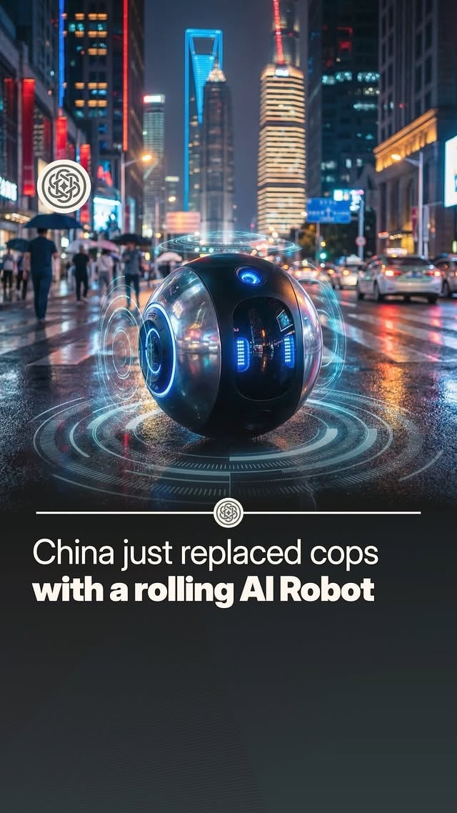 Meet China's latest addition to law enforcement, and it rolls.A sphere-shaped patrol robot is currently being tested on Chinese city streets, built to navigate public spaces autonomously at speeds reaching 35 km/h. It's equipped with cameras, sensors, and warning systems that feed live footage directly to command centres, giving authorities eyes on the ground around the clock.This isn't a concept. It's already being trialled in real urban environments as part of a wider push to integrate AI-powered robotics into everyday public security.Follow for more on the tech reshaping our world.👆 by @aioverviews