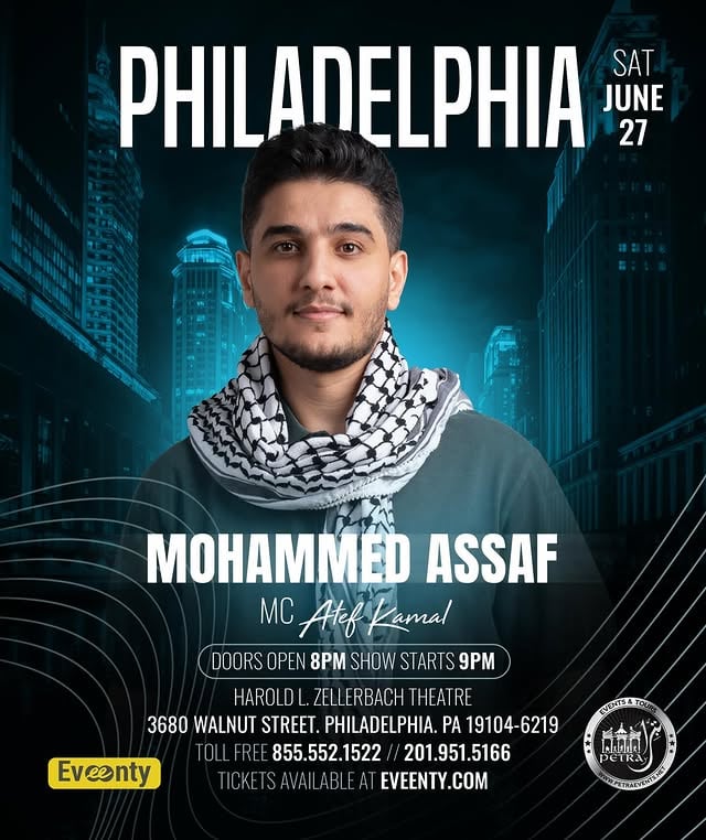 Philadelphia 🇺🇸 , see you soon on June 27 at Zellerbach Theatre by @mohammedassaf89