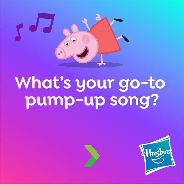 What’s your go-to pump-up song? 🎧 The one that gives you that extra push: whether it’s the final email of the day… or the final mile of a marathon. In the lead-up to this Sunday’s London Marathon, we asked our #TeamHasbro runners: what’s on your playlist? 👉🏻Check out their picks. And drop your own go-to running song in the Comments! 🔗 For even more motivation, tune into Daddy Pig’s Motivation Mix – now streaming! (Link in bio)#LondonMarathon #TeamHasbro #PeppaPig by @hasbro