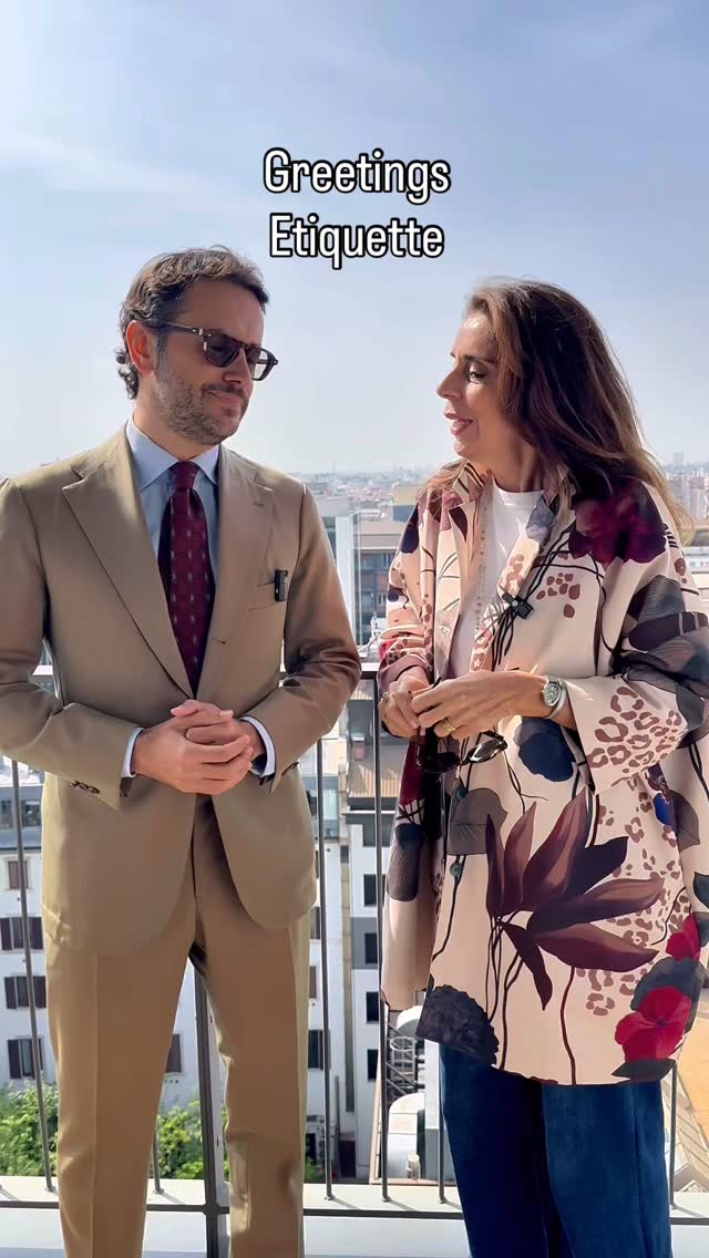 Greetings Etiquette: the lady extends her hand first and the gentleman takes it!#Manners by @fabioattanasio