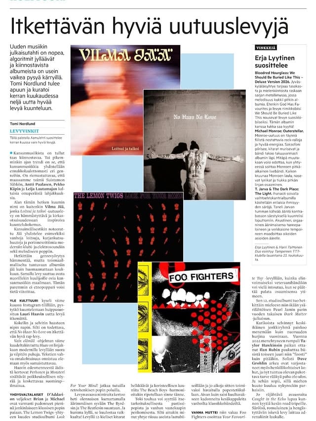 Kiitos kauniista sanoista @tominordlund / @aamulehti, @kansallispuku_soja / Kansanmusiikki-lehti, Mika Roth / @desibeli_net, Aino Mielo / @suomenkuvalehti, @venlarou / @soundilehti 🌟Tulee kokovartalokylmikset kun tällästä lukee omasta taiteesta 🥹 kiitos kaikille ihanille tyypeille vielä joiden kanssa sain tän levyn tehdä 💞 tuli hieno, olen ylpeä. Taiteellinen tuottaja @projectvainiolla, biisituottajat @pixiepilvi @maurisyrjala @kaliforniakeke @projectvainiolla @calltopify @mokkonator @shutupjurek @halislauri. Mixaajat @julius.jaguar ja @parempaa.seppalaa ja masteroija @danielhgstrom. Muusikot @hannaryynanen @devinaboughton @ilkkaheinonenmusic @asapinnallinen. Ja julkaisija ja iso iso tuki @lordaglabel 💫