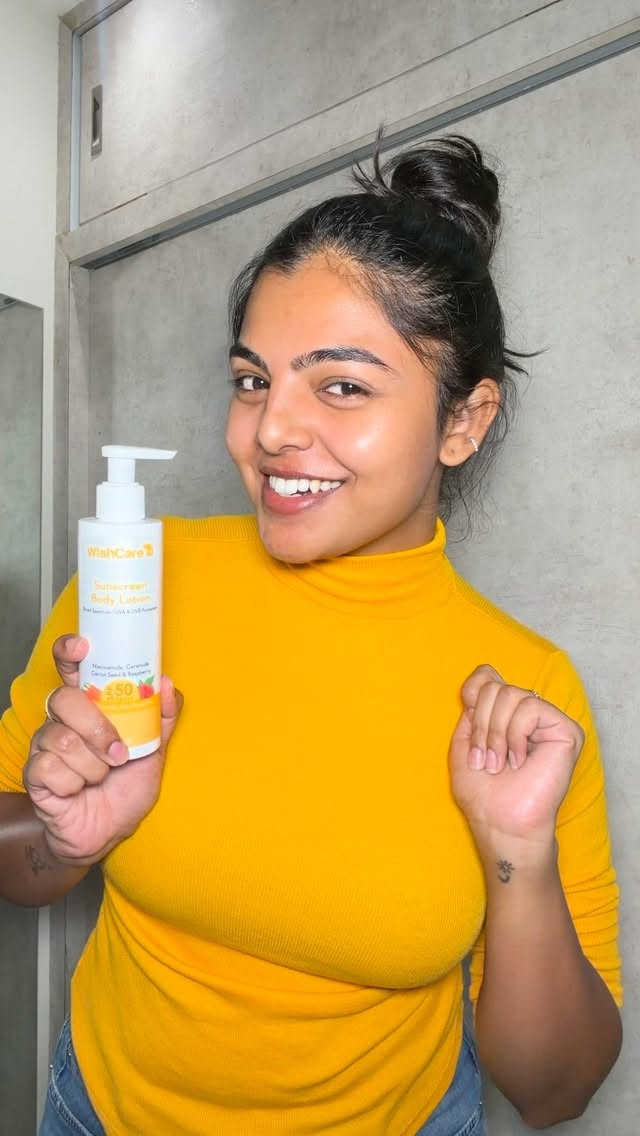 Comment ‘sunscreen’ for the product link. Hydration + sun protection in one bottle✨Loving this WishCare Sunscreen Body Lotion lately.#sunscreen #wishcare #instagram #trending #sravyareddyy by @sravyareddyy