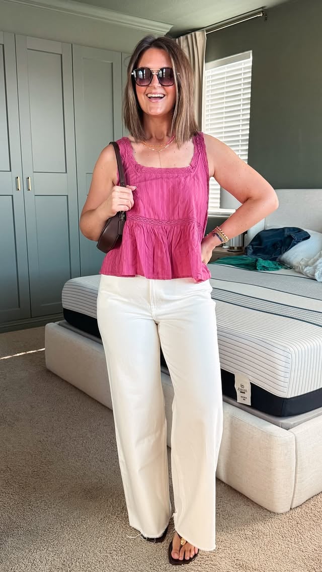 say DATE for links & sizing ❤️‍🔥I feel so good in this outfit, but still so comfy 🥰Don’t be afraid of white jeans - especially these! Closet staples like these will serve you all season & all year! ☀️#size12 #outfitinspo #styleover30 https://liketk.it/6eBsk by @itscourtneyhamilton