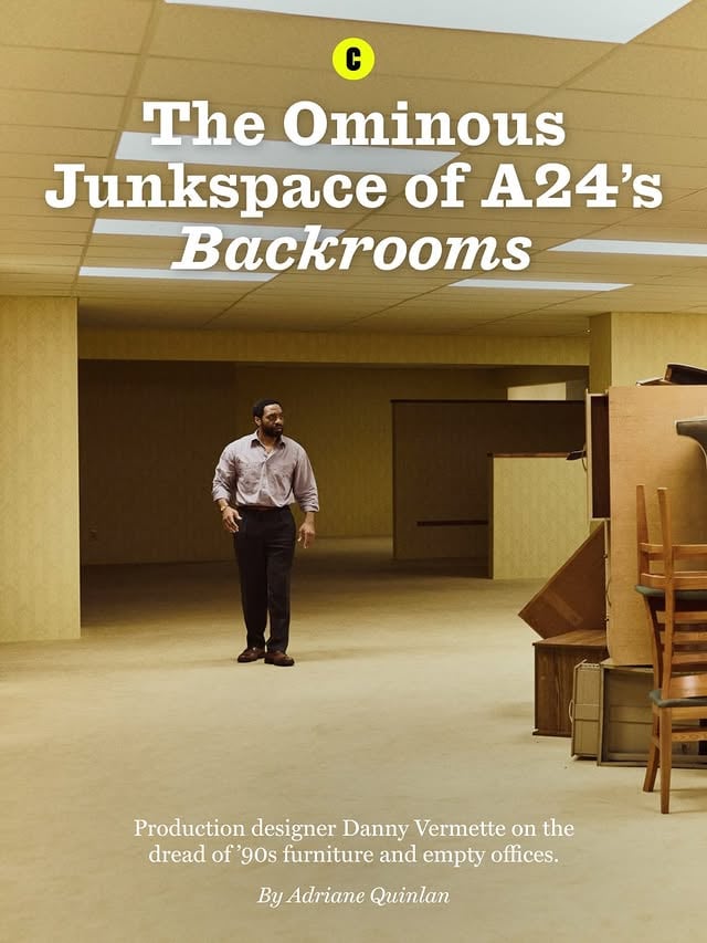 @a24’s ‘Backrooms’ is a psychological thriller where the villain is bad architecture — the aging, empty offices and tragic McCafés that populate online forums devoted to liminal space, though architects might prefer the term junkspace. One particularly grim example — a photo of an emptied furniture showroom under blazing yellow lights — made it onto a 4chan thread in 2019, where commenters started riffing, spinning out a new genre of horror that plays on the idea of being lost, endlessly, in a soul-sucking corporate maze. The form’s auteur is Kane Parsons, a teenager when his short film got millions of views and now, at 20, is A24’s youngest director.Under the name @kanepixels, he had used visual-effects software to imagine a camera operator lost in the maze. Expanding this into a feature involved making that virtual world physical — a problem that fell to production designer @vermettedanny. Vermette talked to @adrianeadriane about translating something created in a visual-effects program into a physical build, sourcing 1990s furniture on Facebook Marketplace and creating a dizzying variety of bland wallpaper.Read their full conversation at the link in our bio.Photos: Asterios Moutsokapas, Courtesy of A24 by @curbed