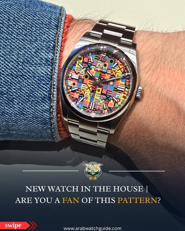 الاصدار الملفت الكثر من رولكس للعام بالنسبة لي - تشاركوني الراي ولا لا؟One of my personal highlight from this year's Rolex releases / do you also fancy this dial?! #arabwatchguide #rolex #oysterperpetual by @arabwatchguide