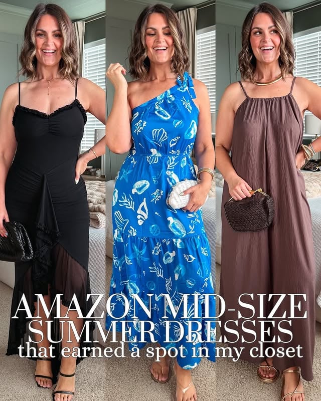 A roundup of Amazon midsize-friendly summer dresses I’ve been reaching for lately 🤍☀️Cute, easy to style, and the kind of dresses that will be staples in my warm-weather wardrobe all season longComment “SUMMER” and I’ll send you all the links!#amazonfashion #curvefriendly #summerfashion #midsizefriendly by @itscourtneyhamilton