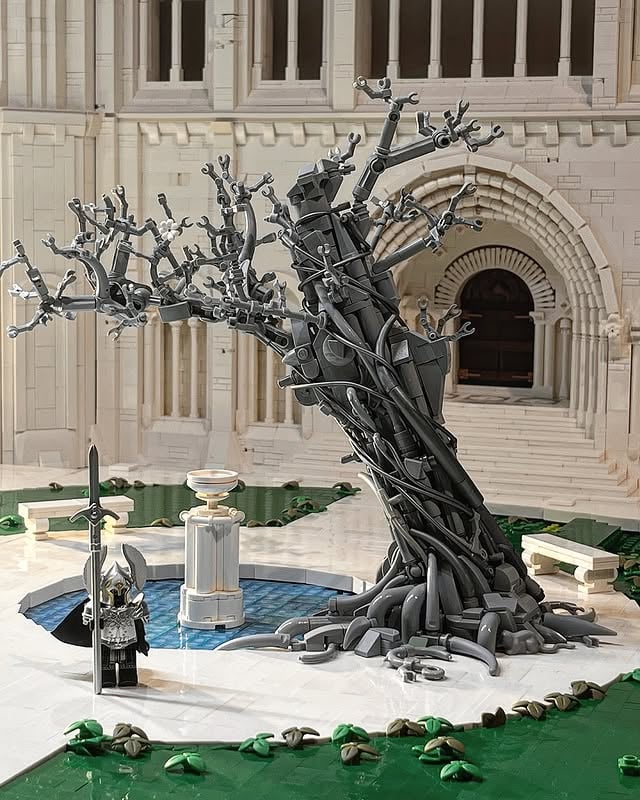 “The Tree Of Gondor” -  Lego Creation. - My latest Lord Of The Rings inspired build includes my take on the Court of the Fountain of Minas Tirith where the withered tree of Gondor was left standing until the return of the King. - I had a blast creating this weathered and gnarled tree out of Lego elements as a center piece for my latest minifig scale version of Minas Tirith’s Hall Of The Kings courtyard.  Looking forward to sharing the total build soon! #cathedralofbricks
.
.
.
.
#minastirith #legominastirith #lotr #lego #legolotr #minastirithtree #thewhitetreeofgondor #lotrart #lotrfan #tbbme #gondor #legomoc #afol #afolcommunity #legocreation #legotree #legobuilder #legocastle #legoart #legogram