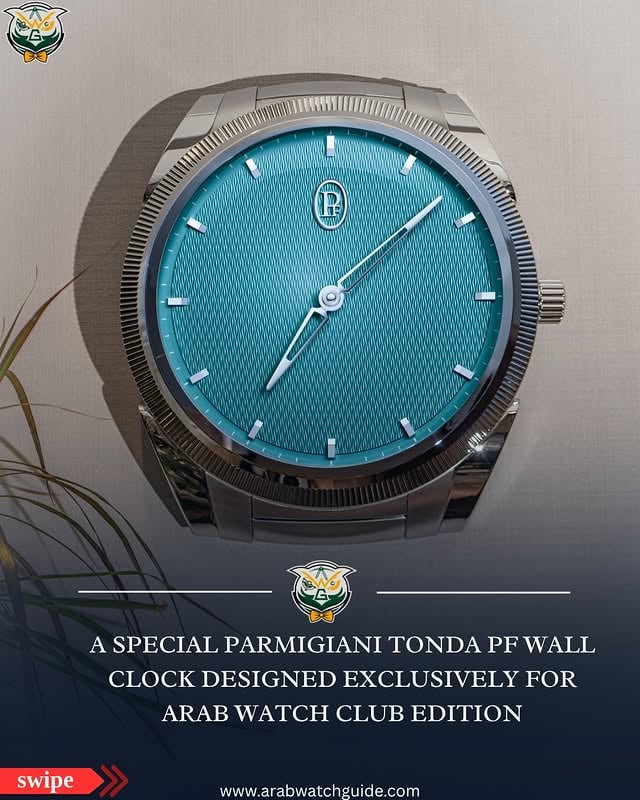 Our @arabwatch.club 10th anniversary wasn't complete before we have received our matching wall clock with our unique selected Turquoise color for both the Tonda PF watch and clock!!!! 😍 لم يكتمل احتفالنا بالذكرى السنوية العاشرة لنادي الغرب للساعات إلا بعد أن استلمنا ساعة الحائط المتناسقة مع ساعة Tonda PF وساعة الحائط، بلونها الفيروزي المميز الذي اخترناه! 😍@parmigianifleurier @prjkt8 📸 @horology_nut #arabwatchguide #arabwatchclub #parmigiani #watchfam by @arabwatchguide
