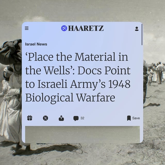 Operation Cast Thy Bread was a top-secret biological warfare operation conducted by the Haganah and later the Israel Defense Forces that began in April 1948, during the 1948 Palestine war. The Haganah used typhoid bacteria to contaminate drinking water wells in violation of the 1925 Geneva Protocol..Silence is complicity. We must speak up, call out hate, and choose humanity over bigotry. Antisemitism has no place in our world — today or ever. ✡️💙 #NeverAgain #StopAntisemitism #StandAgainstHate #EndJewHate #JewishPride by @wuhansolo