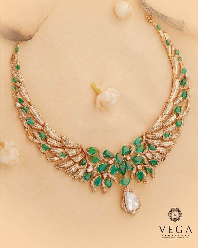 ✨ Royal Polki Necklace & Earrings Set | Timeless Grandeur 👑A masterpiece where the richness of Polki takes center stage, beautifully complemented by sparkling diamonds, elegant baguette diamonds, vibrant emeralds, and luxurious gold craftsmanship.Designed for those who appreciate heritage and sophistication, this magnificent necklace and earrings set embodies the grandeur of royal jewellery while making a bold contemporary statement.💚 Exquisite emerald embellishments✨ Handcrafted Polki artistry💎 Brilliant diamond detailing💠 Elegant baguette diamond accents💛 Luxurious gold craftsmanship👑 Perfect for bridal & grand celebrationsEvery stone tells a story. Every detail reflects royalty.Crafted to make your wedding, reception, and special occasions truly unforgettable.📍 Vijayawada | Hyderabad | Kakinada | Eluru | Guntur🌐 vegajewellers.com📞 +91 99899 43625#vegajewellers #necklace #earrings #gold #polki by @vegajewellers_jubileehills