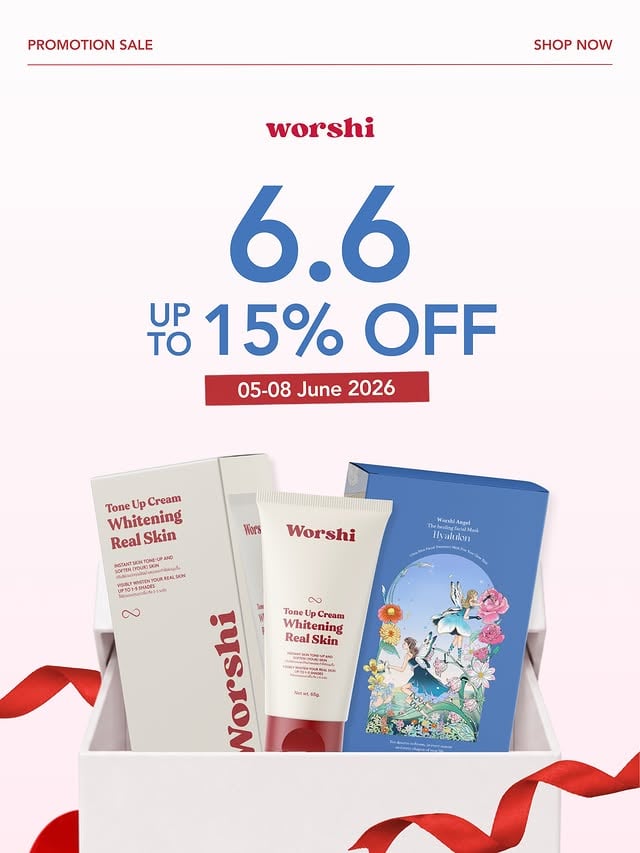 6.6 Mid Years Sale🔥วันนี้ - 8 มิถุนายน 2026 เท่านั้น สินค้า Best Seller ลดจุกมาก ❤️ Tone up 1 หลอด 369.-❤️ Tone up 2 หลอด 738.- ❤️ Tone up 3 หลอด 1,090.- (แถมฟรีมาสก์หน้านางฟ้า 1 กล่อง)✨🧚🏻‍♀️ Mask angel 1 กล่อง 269.-🧚🏻‍♀️ Mask angel 3 กล่อง 747.- *ราคานี้ยังไม่รวมคูปองส่วนลดในแพลตฟอร์ม*📍ช้อปได้ที่ Tiktok , Shopee , Line Shopping, Lazada#Worshi #วอชิ #วอชิโทนอัพ #มาส์กหน้านางฟ้า by @worshi_official