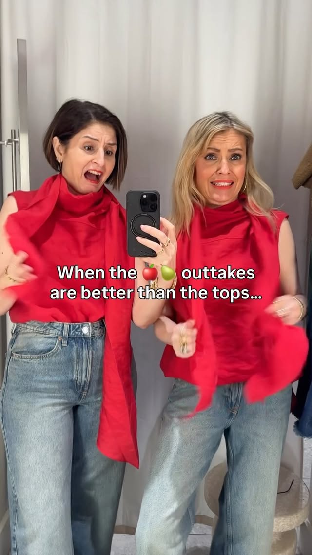 🍎🍐 Friday fun outtakes! Watch to the end for our faces 😂 These 2 red tops really weren’t doing it for us.

Have a fab weekend! 🤍 #applesandpearsstyling

#midlifefashion #fashionover50 #fridayfun #fashionfails