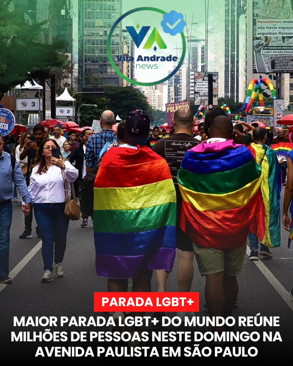 A Avenida Paulista será palco neste domingo (7) de mais uma edição da Parada do Orgulho LGBT+, reconhecida como a maior do mundo. O evento deve reunir milhões de pessoas no centro da capital paulista, com trios elétricos, apresentações musicais e manifestações em defesa da diversidade, do respeito e da igualdade de direitos.A expectativa é de grande movimentação na região, que contará com esquema especial de trânsito e reforço no transporte público para atender os participantes.#vilaandradenews #noticias #lgbt by @vilaandradenews