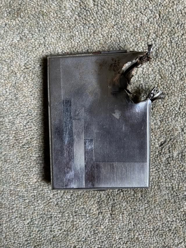 This is my grandfather’s cigarette case from WW2 that saved his life. He was shot and the bullet hit the case and shattered in to pieces. The case was in his top left pocket in front of his heart. Probably the only time that smoking has ever saved someone’s life. He was still in critical condition but without the case he wouldn’t have survived. I am still fascinated by it to this day! Miss you grandpa 🤍