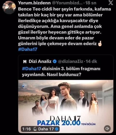 Ben bölümede fragmanada bayıldımmm, siz nasıl buldunuz?
#daha17 #çağanefeak #nesrincavadzade #keşfetteyiz #keşfet @daha17dizi @kanald @caganefeak @atayasat 
TRT 1 ekranlarında izleyiciyle buluşan “Taşacak Bu Deniz”, Karadeniz’in hırçın doğasında geçen, köklü bir düşmanlık ve bu düşmanlığın ortasında yeşeren imkansız bir aşkın hikayesini konu alıyor.
Dizinin temel ekseninde şu unsurlar yer alıyor:
• Aile Çatışması: Karadeniz’in iki güçlü ve düşman ailesi olan Furtunalı ve Koçari aileleri arasındaki bitmek bilmeyen kan davası ve güç savaşı merkeze alınıyor.
• Yasak Aşk: Yıllar süren bu husumetin gölgesinde, Adil Koçari (Ulaş Tuna Astepe) ve Esme Furtuna (Deniz Baysal) arasındaki geçmişten gelen tutkulu ama engellerle dolu sevda yeniden alevleniyor.
• Gizemli Bir Misafir: Hikaye, Yunanistan’da yaşayan Eleni (Ava Yaman) adında genç bir kadının, köklerini araştırmak için Trabzon’a gelmesiyle daha da karmaşık bir hal alıyor. Eleni’nin bu iki düşman ailenin ortasına düşmesi, pek çok sırrın gün yüzüne çıkmasına neden oluyor.