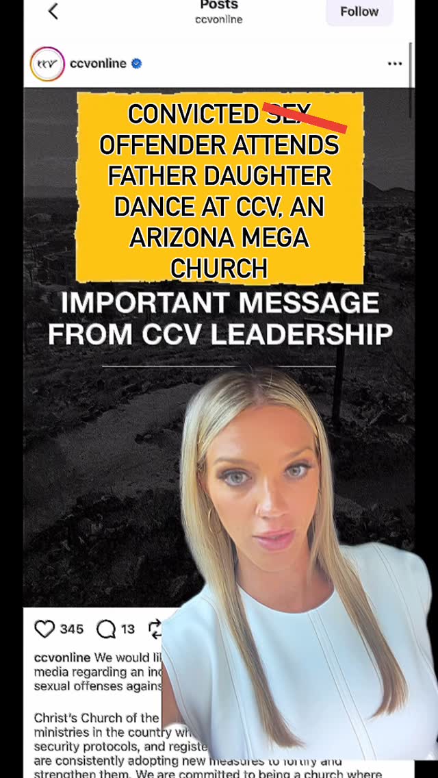 .
Remember when a convicted registered sex offender attended a father daughter dance at CCV, a mega church in Arizona…

Turns out he didn’t have permission. 

So CCV, how will you be addressing this? 
.
.
.