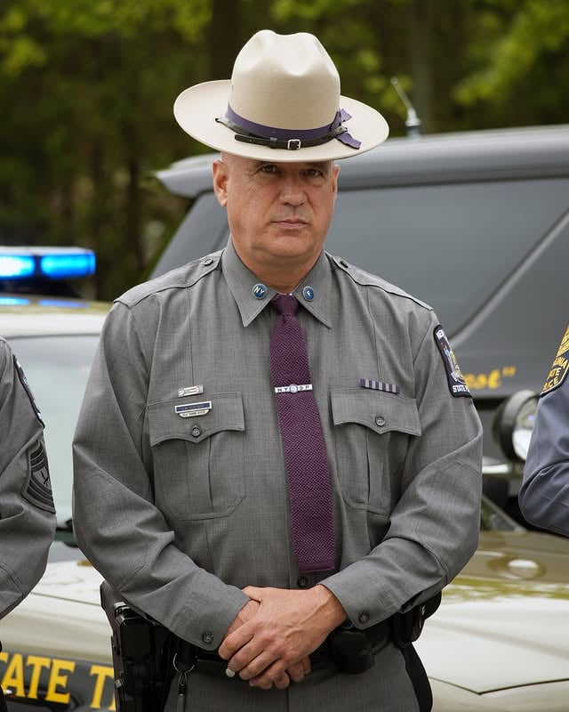 Double Trouble! Two New York State Police Troopers at the Maryland State Police Cecil County Annual Car Show with a Cop in Perryville, Maryland.These two troopers appear to be brothers. by @northernvirginiapolicecars
