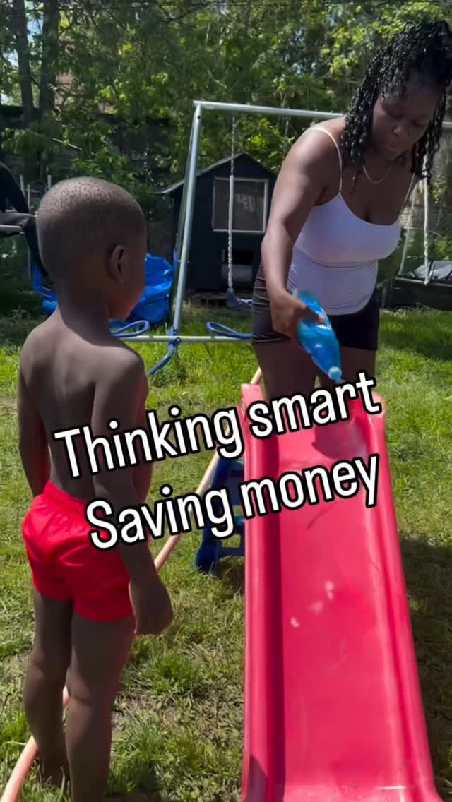 Her baby asked for a water slide and he got a water slide.
