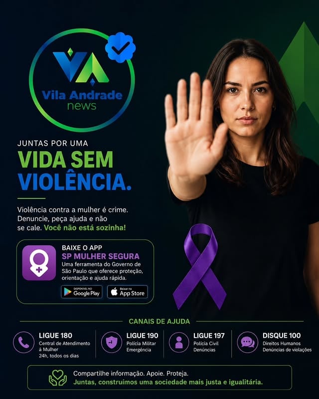 VILA ANDRADE NEWS | CAMPANHA DE CONSCIENTIZAÇÃOComo página de notícias pública, comprometida com a educação, a cidadania e os direitos humanos, a Vila Andrade News reforça a importância do combate à violência contra a mulher e da construção de uma sociedade mais justa, segura e igualitária para todas.A vi0lênci4 contra a mulher pode acontecer de diversas formas, incluindo 4gr3ssõ3s físicas, vi0lênci4 psicológica, moral, s3xu4l e patrimonial. Muitas vezes, os sinais passam despercebidos, mas toda forma de vi0lênci4 merece atenção, acolhimento e denúncia.Informação salva vidas. Por isso, é fundamental conhecer os canais de apoio e proteção disponíveis:📞 Ligue 180 – Central de Atendimento à Mulher🚔 Ligue 190 – Emergências da Polícia Militar👮 Ligue 197 – Polícia Civil📢 Disque 100 – Denúncias de violações de direitos humanos📱 Aplicativo SP Mulher Segura – Ferramenta do Governo de São Paulo que amplia o acesso à proteção, orientação e apoio às mulheres em situação de risco.Denunciar é um ato de coragem e pode ser o primeiro passo para interromper um ciclo de violência. Se você conhece alguém que precisa de ajuda, ofereça apoio e compartilhe informações confiáveis.Não se cale. Denuncie. Apoie. Proteja.🔵🟢 Vila Andrade NewsInformando, conscientizando e fortalecendo a cidadania.Compartilhe. A informação também protege.#vilaandradenews #noticias #mulhersegura by @vilaandradenews