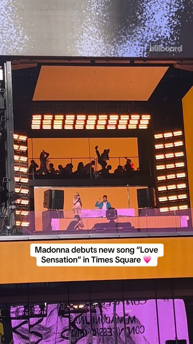 New @madonna? Yes and yes. 👏 She performs her new ‘Confessions II’ song “Love Sensation” with Stuart Price during a surprise show in Times Square.