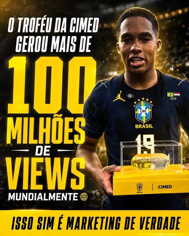 Como uma ação criada pela Cimed gerou mais de 100 milhões de visualizações ao redor do mundo?Há dois anos, criamos uma tradição: reconhecer o melhor jogador da partida da Seleção Brasileira com o Troféu Cimed.O que começou em 2024 como uma iniciativa para valorizar os protagonistas dentro de campo se transformou em uma plataforma de marca com repercussão nacional e internacional.A entrega do troféu ao Endrick ganhou as redes sociais, virou pauta nos principais portais esportivos do Brasil e também em veículos de fora do país, ampliando o alcance da ação muito além do futebol.O resultado?🏆 Mais de 100 milhões de visualizações🌎 Repercussão global📰 Destaque nos maiores portais do Brasil e do exterior⚽ Presença em uma das conversas mais relevantes do esporteQuando uma marca cria algo que as pessoas querem ver, comentar e compartilhar, o resultado aparece.Isso sim é marketing de verdade.#cimed #endrick #seleçaobrasileira by @cimedesportes