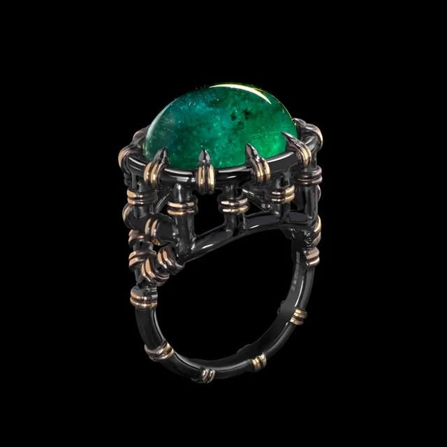BAMBOO 💚 🌱 A juicy green #cabochon #emerald nestles amongst the bamboo canes by @solangeazagury