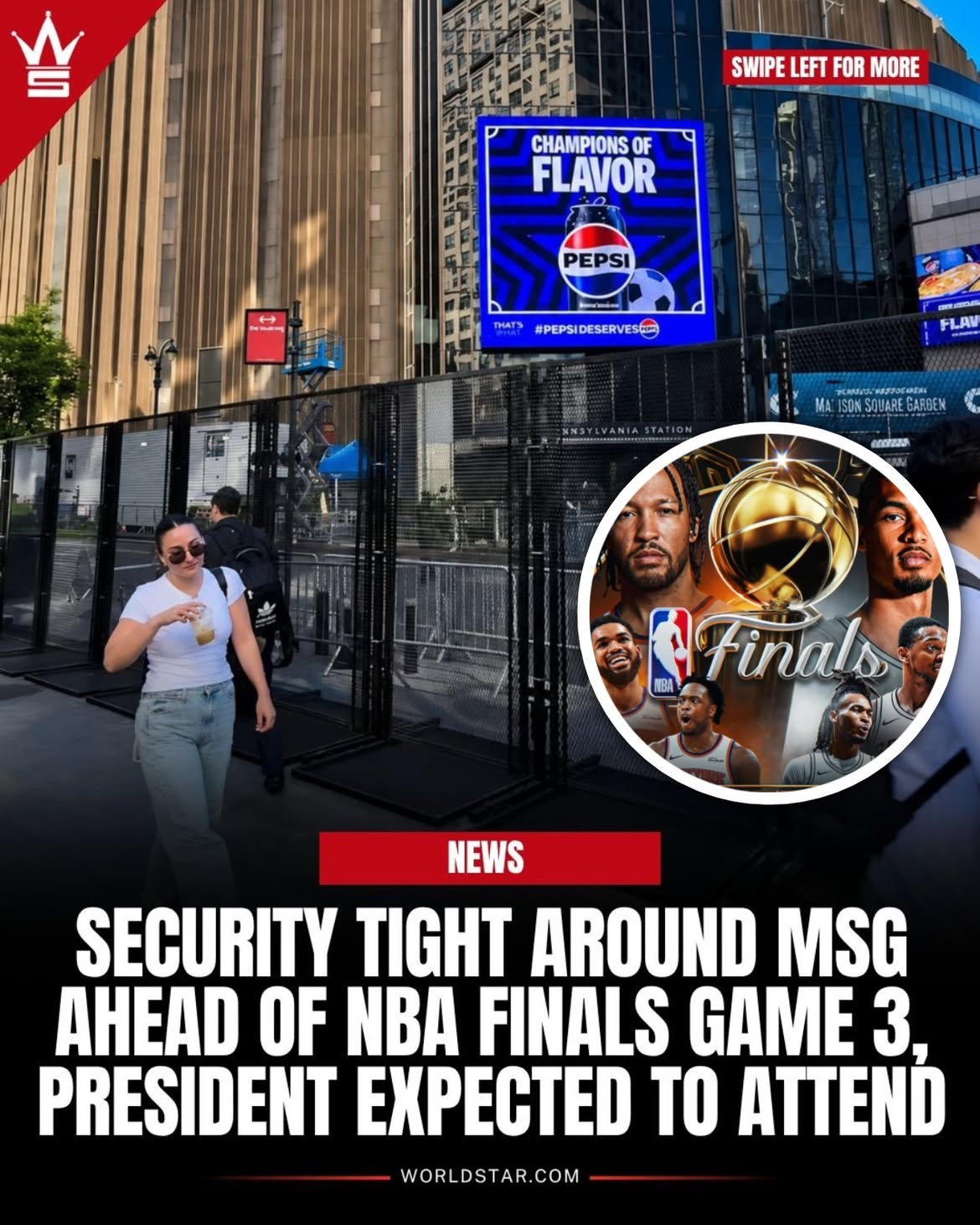 Security has been heightened around Madison Square Garden as preparations are underway for NBA Finals Game 3 tonight, with the President of the United States expected to attend. 🏆🏀