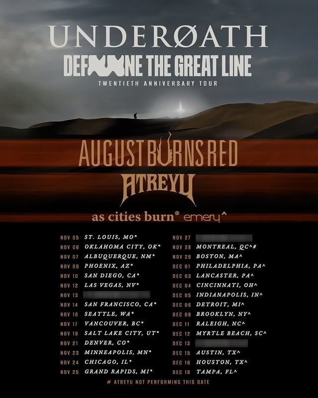 This is not a test.

Presale starts at June 10 at 10am local at underoath777.com.
Local presale: June 11 at 10am local.
Public onsale June 12 at 10am local.