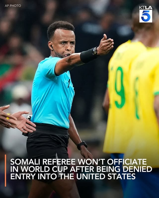 Somali referee Omar Artan won’t officiate in the World Cup after being denied entry into the United States.U.S. Customs and Border Protection said Monday that a Somali national who was planning to referee in the World Cup had been denied entry after arriving to Miami International Airport from Istanbul on Saturday. While the CBP statement didn’t mention the person by name, Artan is the only World Cup referee from Somalia.FIFA confirmed later Monday that Artan wouldn’t be able to train and officiate at the World Cup.